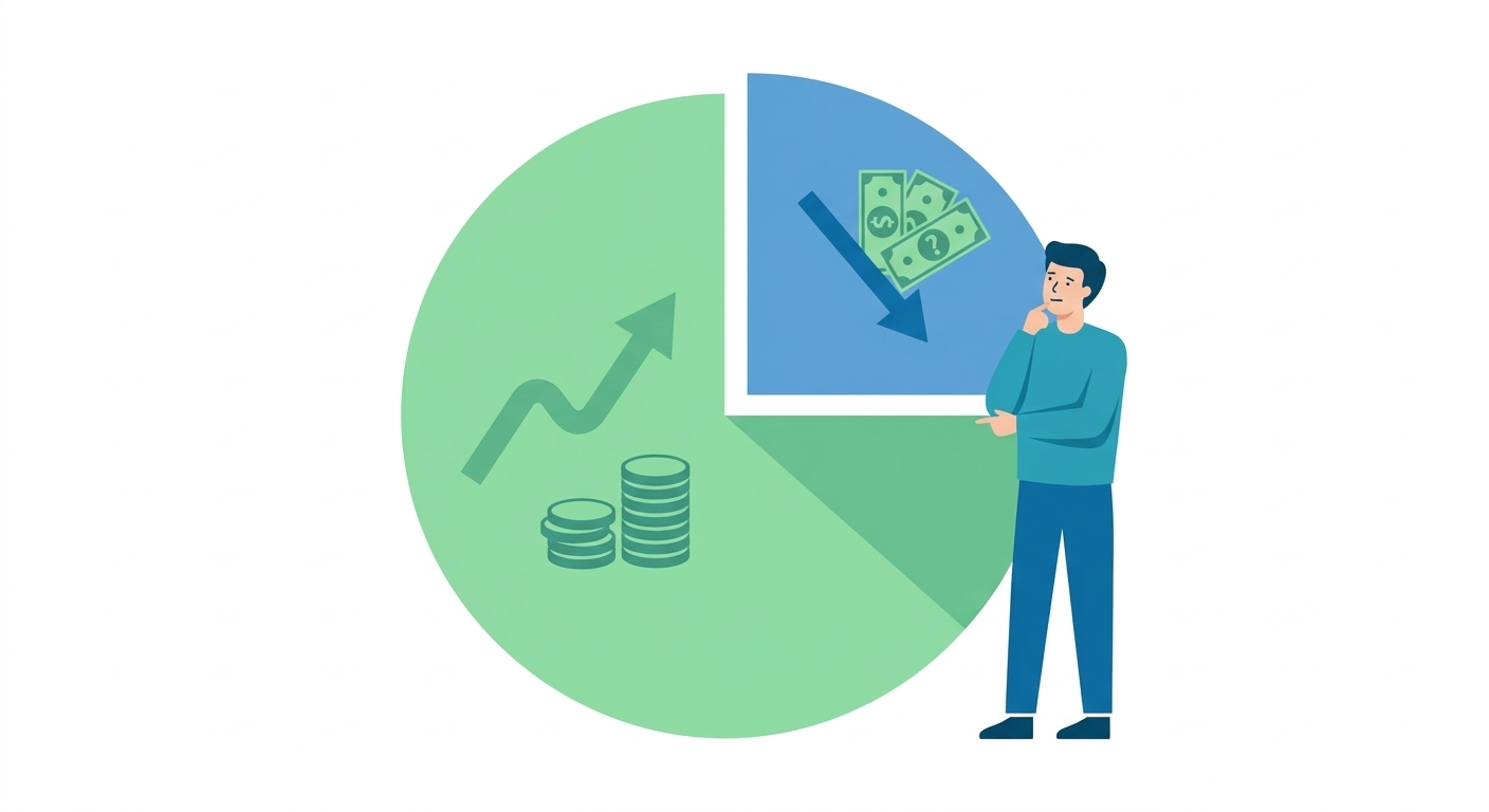 balance scale with dollar bills versus house and car representing debt to income ratio