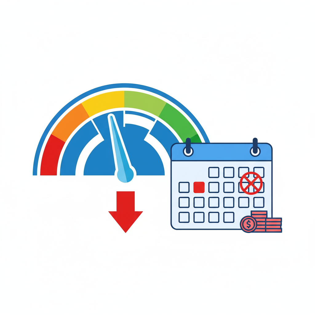 person looking at declining credit score graph with worried expression