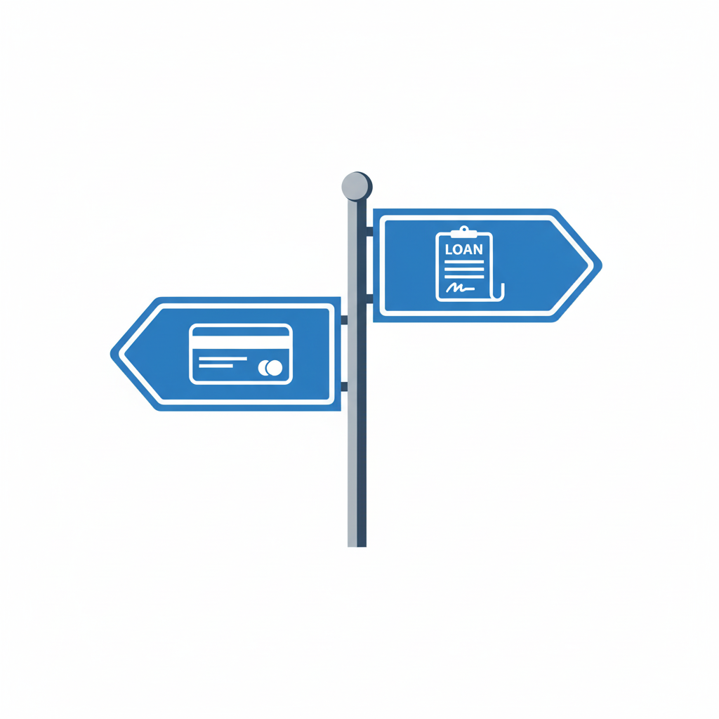 credit card versus bank building comparison illustration