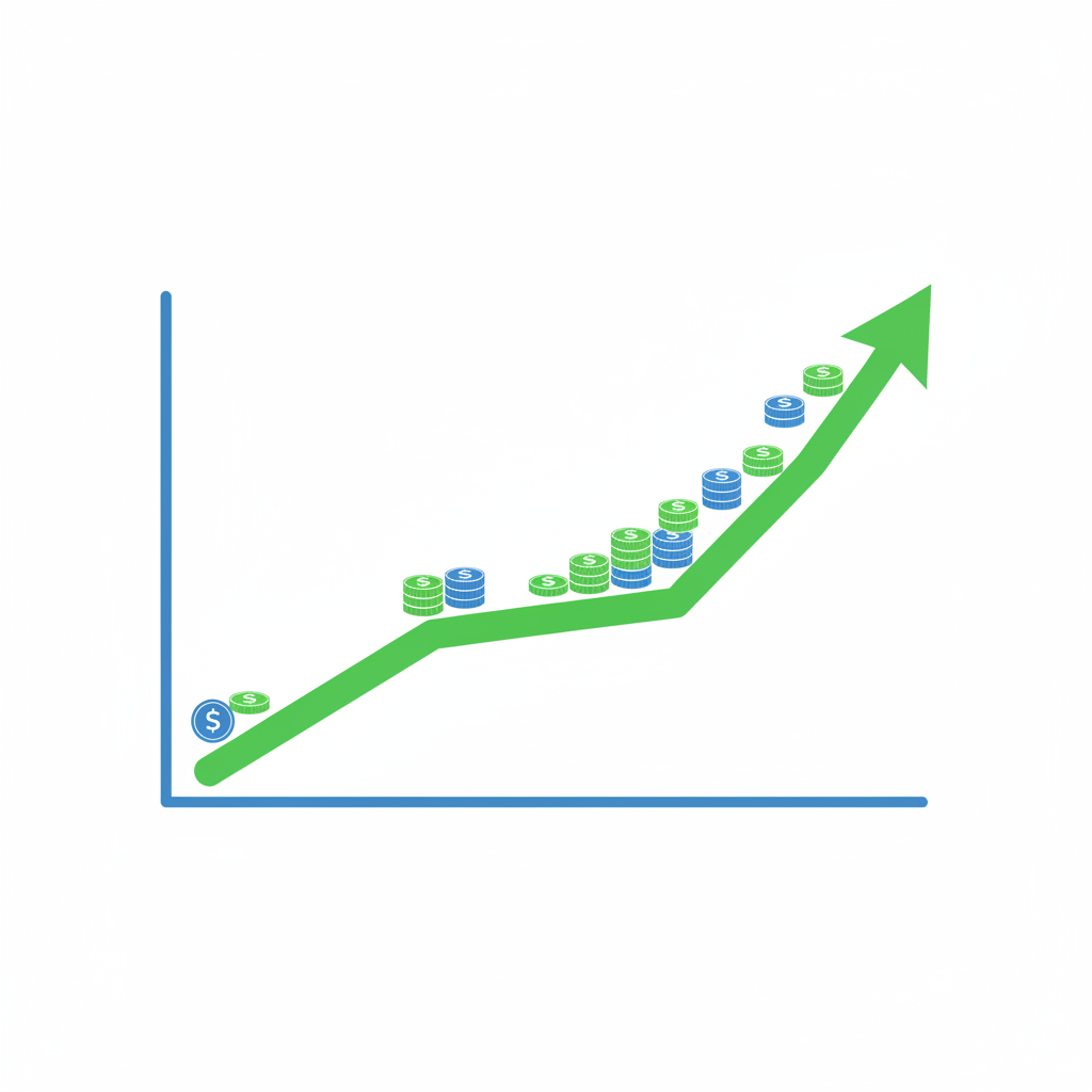 snowball rolling downhill with dollar signs representing compound interest growth