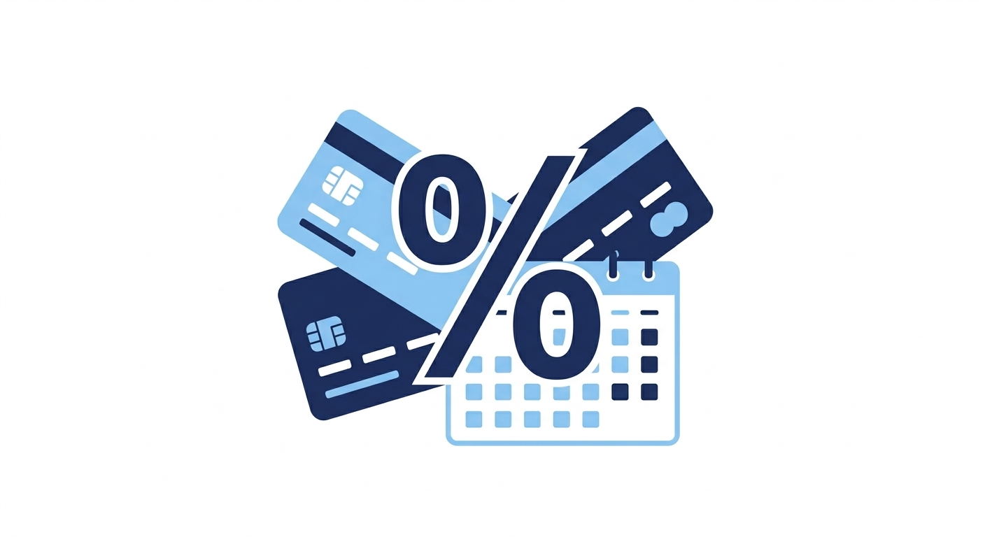 APR percentage sign with credit cards and calendar illustration