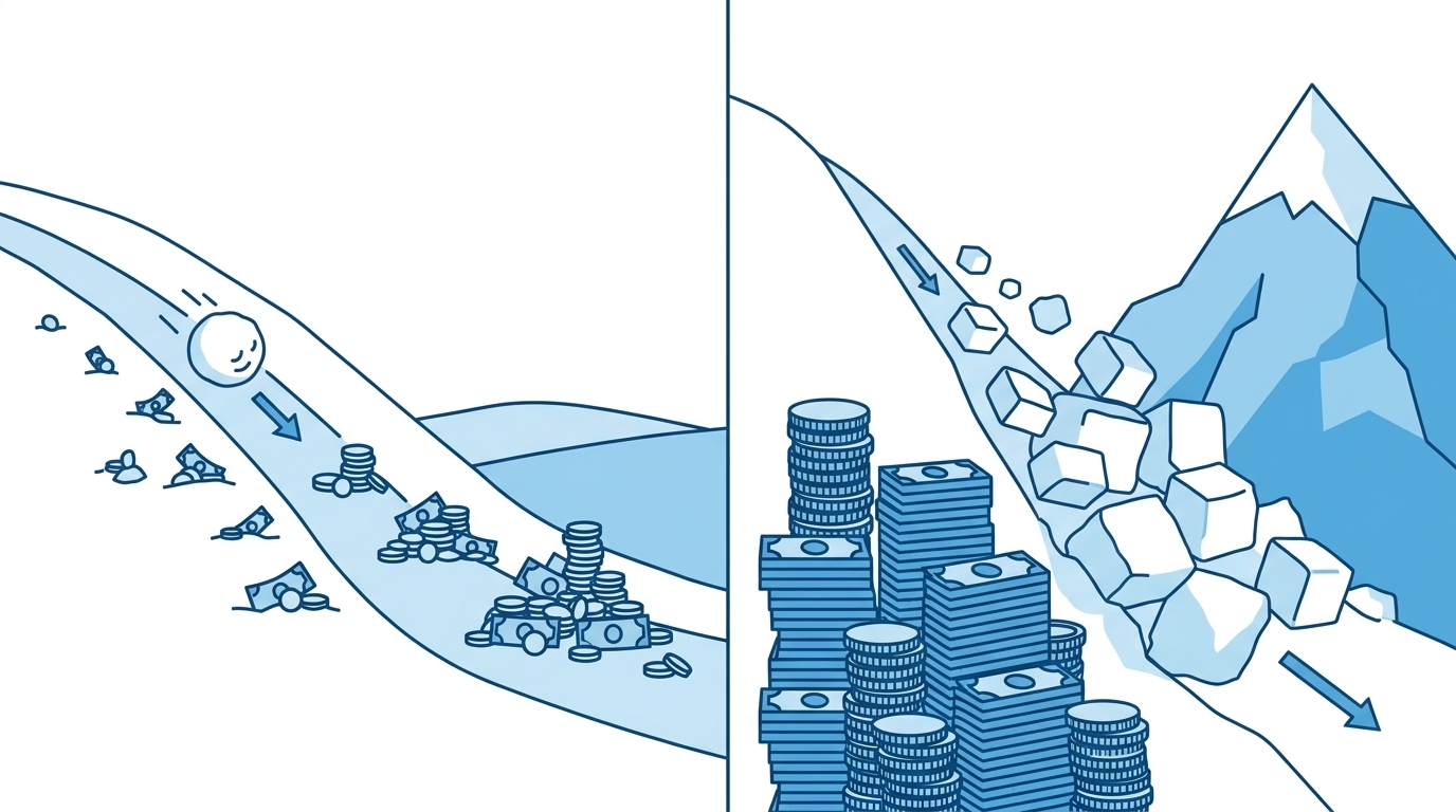 debt avalanche vs debt snowball payoff strategy comparison illustration